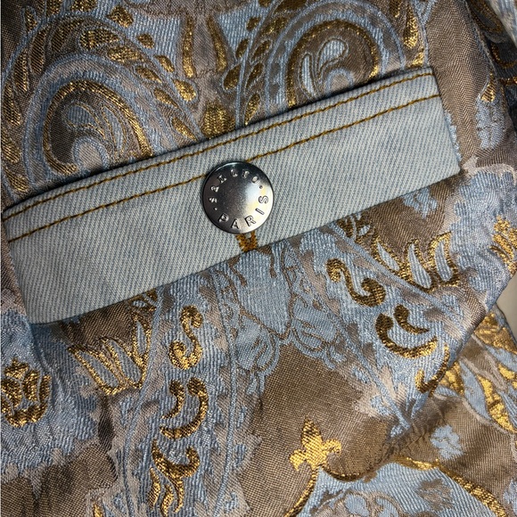 Elegant Women's Blue and Gold Bomber Jacket - Picture 8 of 16